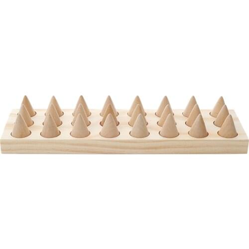 24 Fingers Natural Wood Cone Shape Rings Display Showcase Bracelet Storage Counter