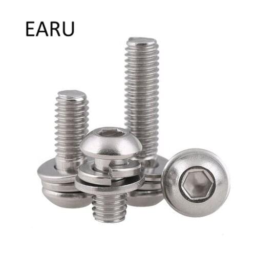 304 Stainless Steel IS07380 Standard Round Pan Head Inner Hexagon Hex Scoket Head Combination Screw Bolt M3*6/8/10/12/20mm F