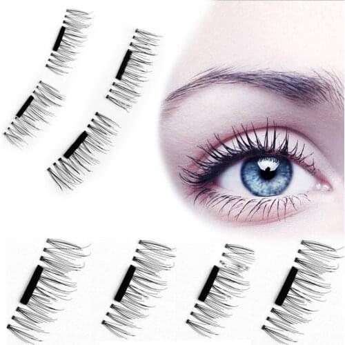 4pcs/2pair Magnetic Eyelashes 3D Handmade Mink Reusable Magnet False Eyelashes Triple Natural Soft Hair Magnet Eye Lashes