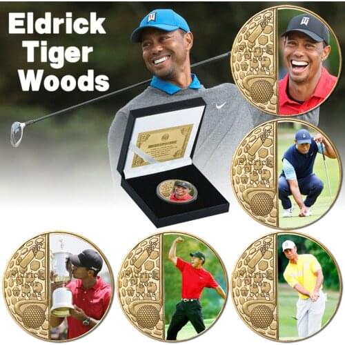 US Golfer Eldrick Tiger Woods Gold Plated Commemorative Coins Collectible Sports Golf Challenge Coin Souvenir Gifts for Boys