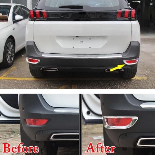 BBQ@FUKA For 2017-2019 Peugeot 5008 Exterior Rear Fog Light Lamp Cover Trim 2Pcs Chrome ABS Decorative Car-styling Accessories