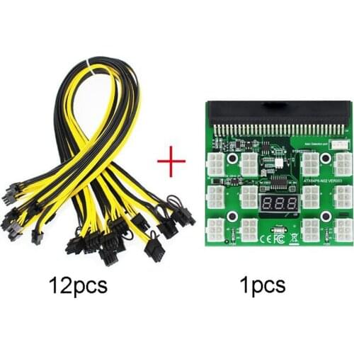 PSU/GPU Power Adapter Breakout Board 12V Ethereum ETH ZEC Devices Mining Power Supply 12pcs 18AWG PCI-E 6Pin To 6+2Pin Cables