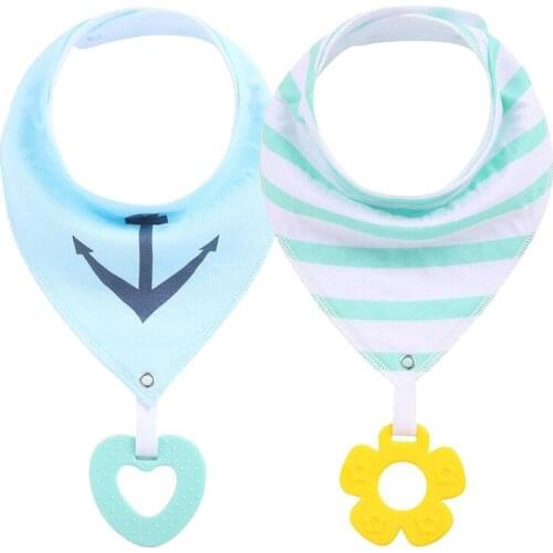 Baby latex toy saliva towel Cotton snap button Baby Bib baby triangle towel newborn childrens supplies 2 pieces 1 bag