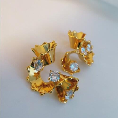 Women cubic zircon earrings stud real gold plated shiny jewelry for holiday