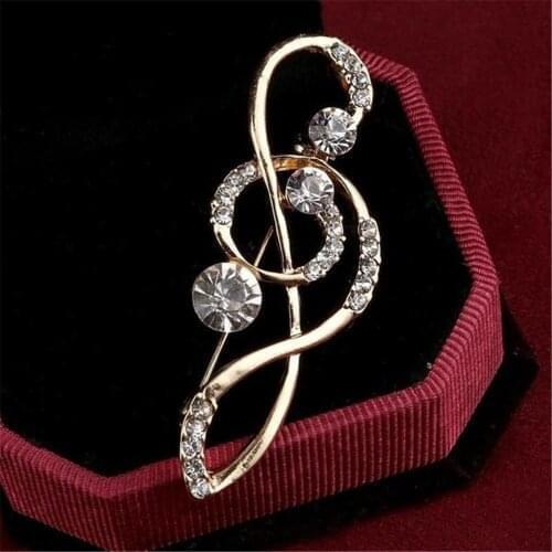 Classic Music Note Brooch Pins for Women Hat Scarf Clip Cloth Accessory Antique Crystal Brooches for Gift Party Wedding Jewelry