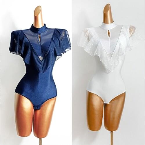 Ballroom Latin Dance Costumes Professional Dancing Leotard Latin Practice Performance Clothing Salsa Samba White Shirt VDB2644