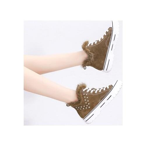 Leather two wearing cotton shoes womens boots fur 2019 new winter V mouth plus velvet flat black shoes