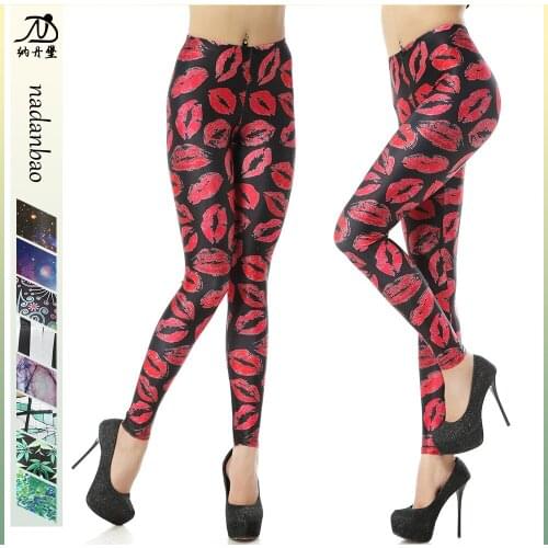 New Sexy Red Lip Leaf 3D Prints Women Girls Elastic Fitness Gym Sport Workout Leggings Yoga Pants Dropshipping Sweatpants