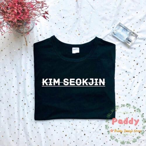 Bangtan Boys KPOP Korean Style Women Top Fashion KIM SEOKJIN T-Shirt Letter Print Instagram Cool Black Shirts Streetwear HIP HOP