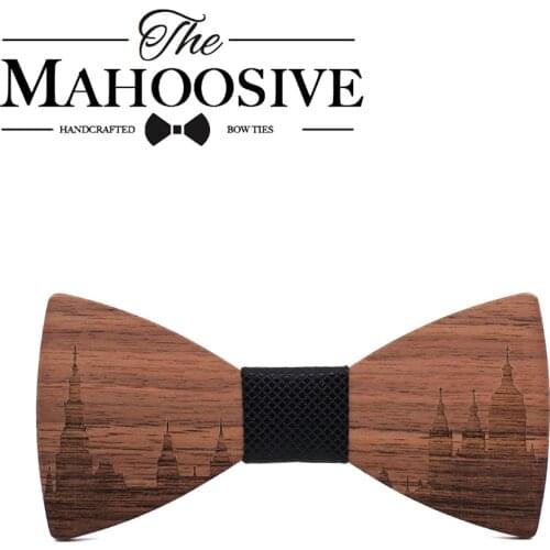MAHOOSIVE Wooden Bowtie Gift Cravat Men Groom Necktie Wedding Suit Party AMSTERDAM Skyline Wood Bow Tie Gravata Butterfly