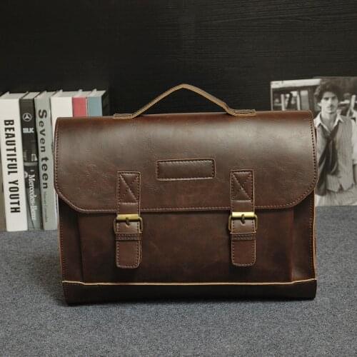 Crazy Horse PU Leather Brand Men Briefcase Mens handbags Male Laptop Bag Business Shoulder Bags Dress Travel Bag 2021