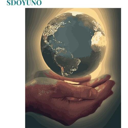 SDOYUNO Frameless Painting By Numbers DIY 60X75cm Home Decor Draw By Number Hands and earth Canvas Painting Kits