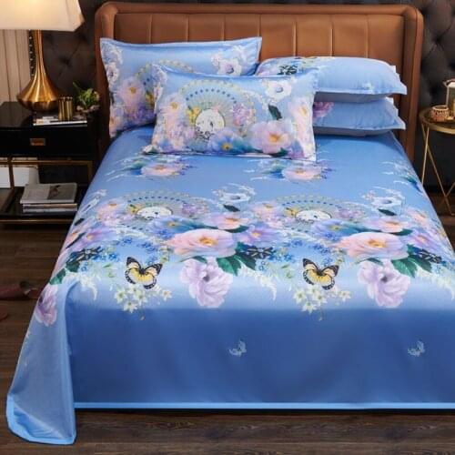 Three-piece Set Of Summer Ice Silk Mat 1Pcs Flower Sheets Bed Sheet+ 2 Pcs Pillowcase Queen King Size Bed Sheets Set