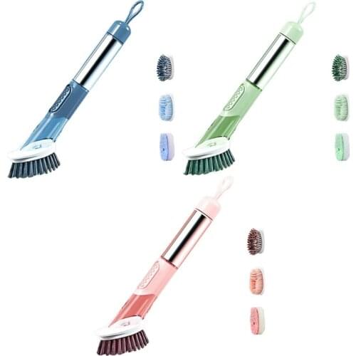 Soap Dispensing Dish Brush Set, Dish Scrubber Cleaning Brush with Replacement Advanced Head for for Pot Pan Cleaning