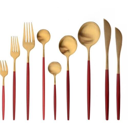 JANKNG Red Gold Cutlery Set Stainless Steel Dinnerware Luxury Flatware Home Fork Spoon Knife Kitchen Dinnerware Set Silverware