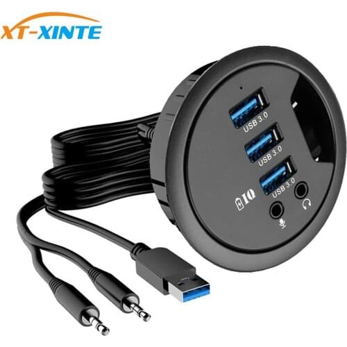 XT-XINTE Device Charging Mount In Desk Hubs USB 3.0/2.0 HUB Adapter with Headphone/Mircophone Port Usb Hub