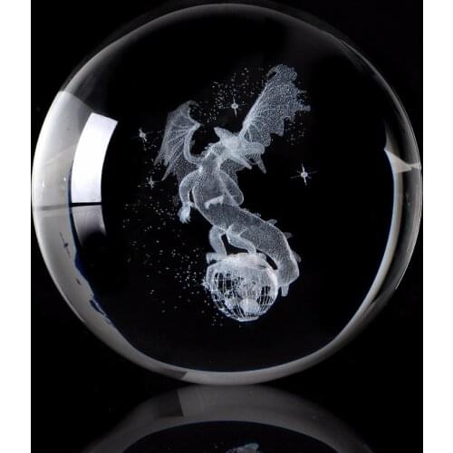 New Arrived 60/80mm Dragon Miniatures Crystal Ball 3D Laser Engraved Quartz Glass Ball Sphere Home Office Decor Gift Ornament