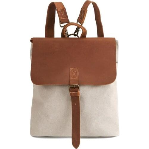 New Retro Canvas & Crazy Horse Leather Backpack for Women IPAD/Laptops Bag Double Straps Shoulder Bag IL00579