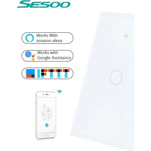 New SESOO EU Standard ,WIFI Smart Touch Switch APP Wireless Remote Light Wall Switch Crystal Glass Panel for Alexa / Google Home