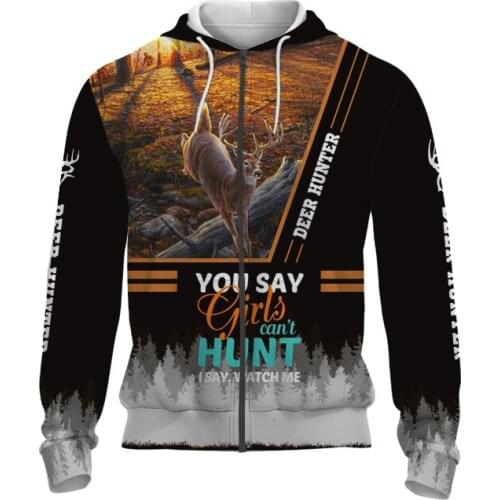 Animal Hunter Deer Hunting Hoodies 3D Print Sweatshirt Men Women Fashion Streetwear Zipper Hoodie Camouflage Jacket Coat Clothes