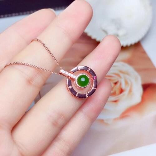 Natural green jasper necklace Pendant S925 silver natural gemstone Pendant Elegant cute round circular girl party gift jewelry