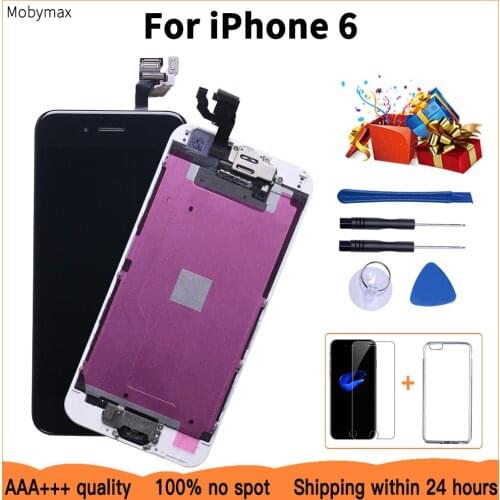 AAA+++ LCD Full Assembly For iPhone 6 LCD Module with Digitizer Replacement & Home Button&Front Camera+Protector Glass+TPU Case