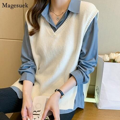 V-neck Pullover Sweater Vest Women Autumn Winter 2021 Sleeveless Cashmere Vest Loose Sweaters Knitted Jumpers Pull Femme 16828