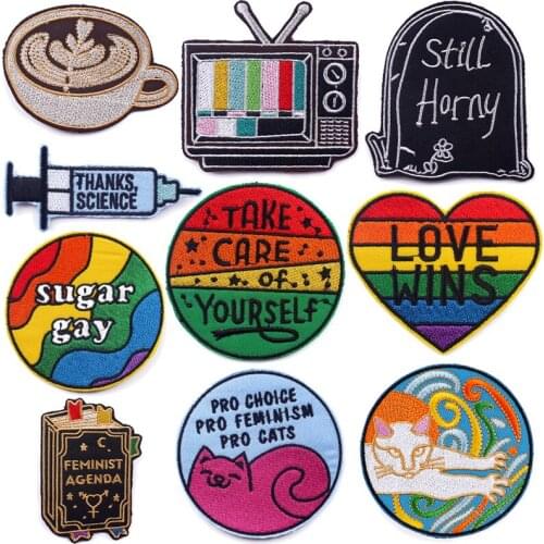 Nicediy Rainbow Badge Patch Embroidered Patches For Clothing Anime Lesbian Patch Iron On Patches On Clothes Stripe Sticker Diy