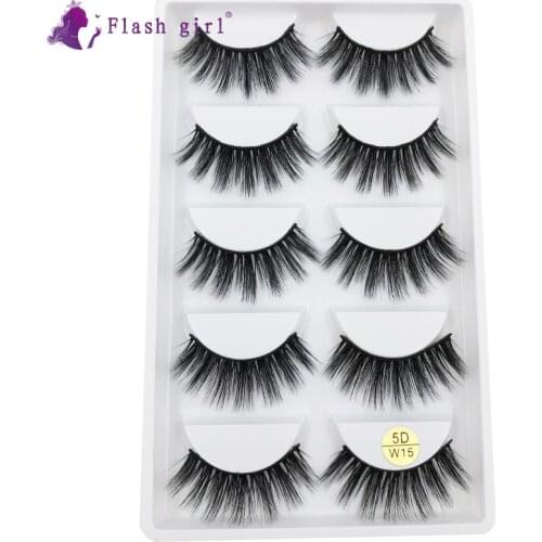 Flash Girl Hot Sale 5D Mink Eyelashes 5D-W15 Natural Soft Cruelty Free Full Strip Lashes Handmade Thick Eyelash Extension