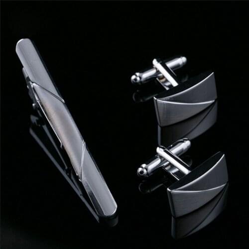 Luxury Classic Business Square Brush Men Cufflinks Tie Clips Set High Quality Plating Necktie Pin Tie Bars Clip Clasp Gifts