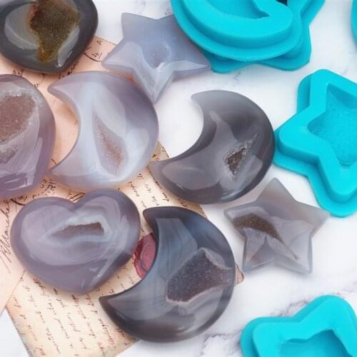 DIY Resin Epoxy Ore Crystal Cluster Crystal Ab Epoxy Love Pentagram Moon Crystal Cave Mirror Silicone Mold For Resin