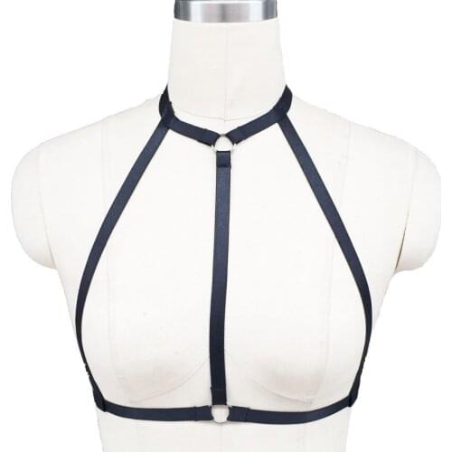 Sexy women fashion black harness Gothic body harness bra cage Harajuku Handmade harness cage bra Sexy lingerie