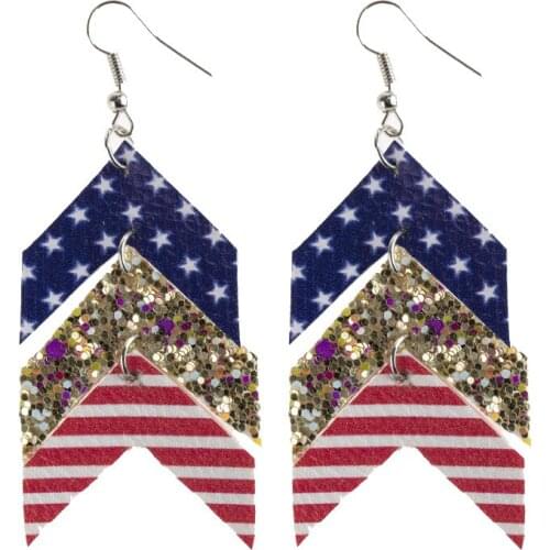 European and American Style Leather PU Water Drop Earrings Fashion Sequined Five-pointed Star Flag Earrings Super Shiny Earrings