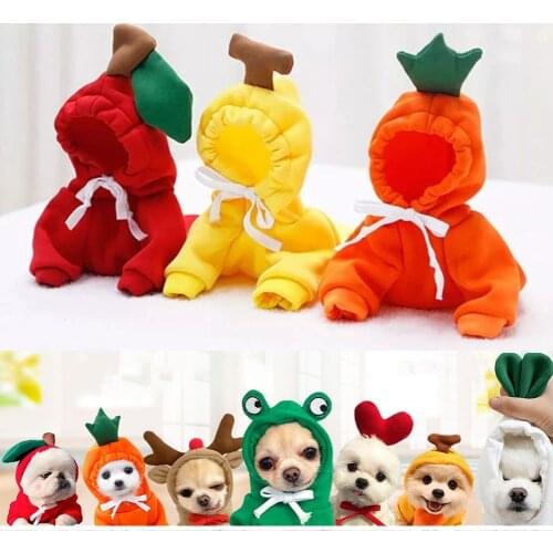 Winter Warm Dog Clothes Cute Fruit Dog Coat Hoodies Fleece Pet Cat Puppy Costume Jacket for French Bulldog Pug Ropa Para Perro