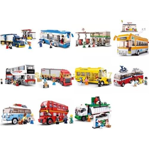 Van School Double-decker Bus Garbage Classification Truck Camper Building Blocks Toy