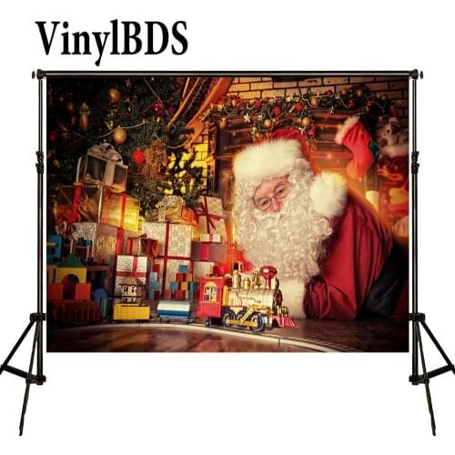 VinylBDS Christmas Background Fotografia Toy Train Sock Fond Studio Photo Santa Claus Gift Fundo Fotografico Natal