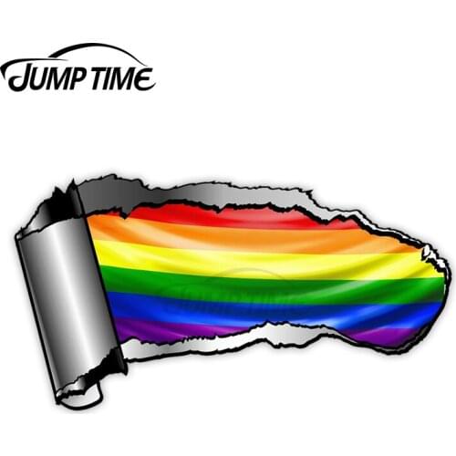 Jump Time Ripped Open Gash Torn Metal Design With LGBT Gay Pride Rainbow Flag Motif External Vinyl Car Sticker for Windows