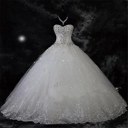YIWUMENSA Romantic Strapless Ball Gown Princess Wedding Dress Sleeves Crystals Beaded Sweep Train Luxury Marriage Bride Dresses