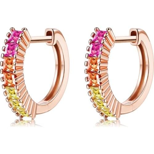 ZEMIOR Rainbow Series Type Hoop Earrings For Women 925 Sterling Silver Inlay Row Zircon Earring Elegent Life Trendy Fine Jewelry