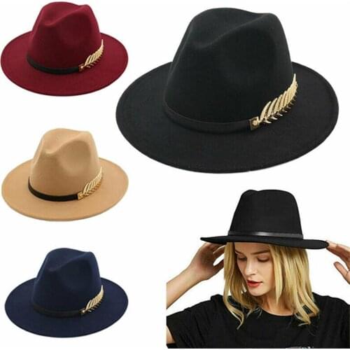 Women Autumn Winter Soft Jazz Cap Felt Trilby Wide Brim Hat Sun Hat