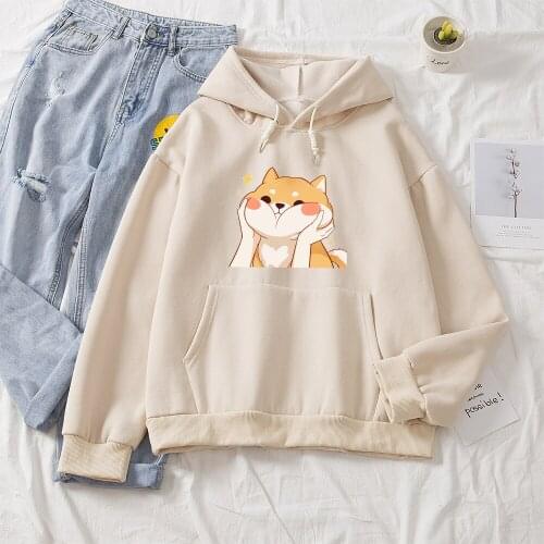 Kawaii Shiba Inu Hoodie Ullzang Cartoon Oversized Women Hoodie Harajuku Pocket Hoodies Women Cute Autumn Winter Sweatshirt Hoody