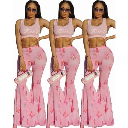 2021 Summer Sweet Temperament Print Flared Pants Traf Pantalones De Mujer Tight Fitting Trendy Womens Pants Printed Casual Pant