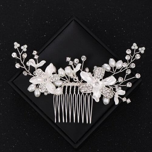 Handmade Silver Color Pearl Wedding Hair Combs And Clips Crystal Hair Jewelry For Women Hair Combs Wedding Hair Ornaments Tiara