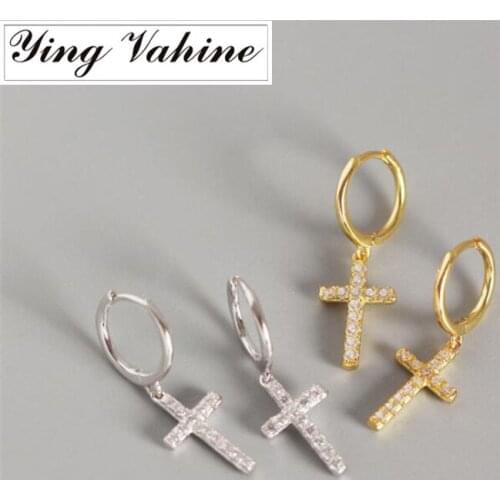 Ying Vahine New Arrival Exquisite Small Earring 100% 925 Sterling Silver Zircon Cross Pendant Stud Earrings for Women