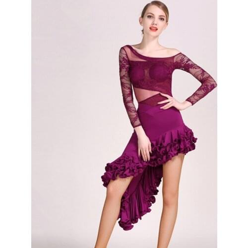 Latin Dance See Through Dress Evening Lace Skirt Women Latino Dance Satge Competition Costume Designer Dresses Salsa Suit JL1112