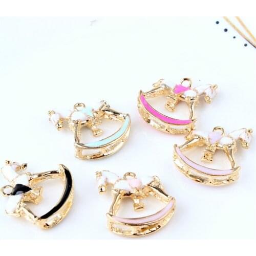 10PCS/Lot Gold Color Metal Oil Drop Horse Shape Charms Enamel Folating Pendant Carousel Charms For DIY Bracelet Necklace