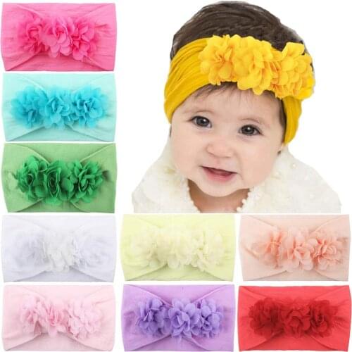10PCS Baby Girls Headbands 4.5Inch Chiffon Flower Bow Hairbands Elastic Nylon Hair Bands Hair Accessories for Newborns Infants