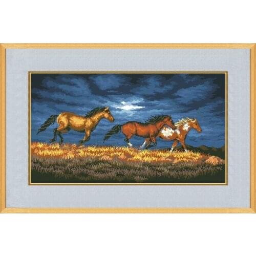 100% egypt COTTON Counted Cross Stitch Kit Thunder Ridge Galloping Horses Horse Blue Sky dim 03853 3853