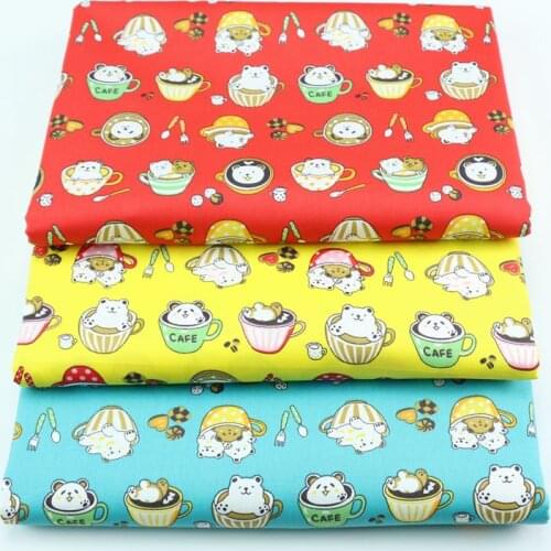 160cm*50cm coffee cup bear cotton fabric DIY bedding apparel dress patchwork fabric kids handwork cotton cloth tecido