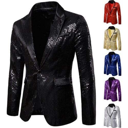 2020 New Designs Black Shiny Mens Blazers Slim Fit Party Prom Jacket for Men Fashion Mens Coat Stage Performance Clothing Tops